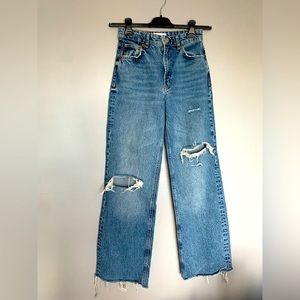Zara high waisted wide leg ripped jeans